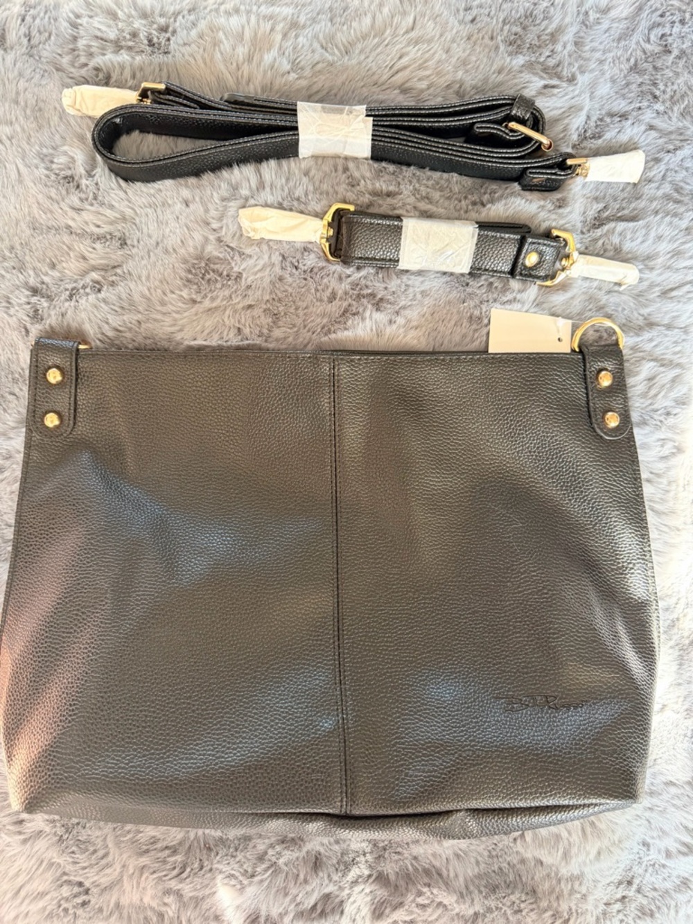 Bella Russo Classic Black Leather Crossbody Bag with Gold Hardware nwt